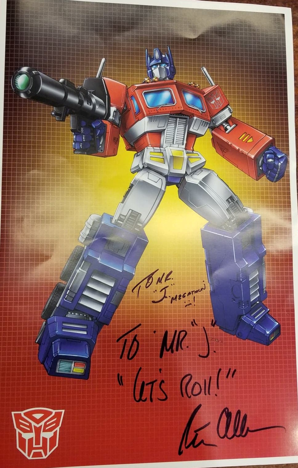 Transformers (Autographed Optimus Prime poster by voice actor Peter Cullen)